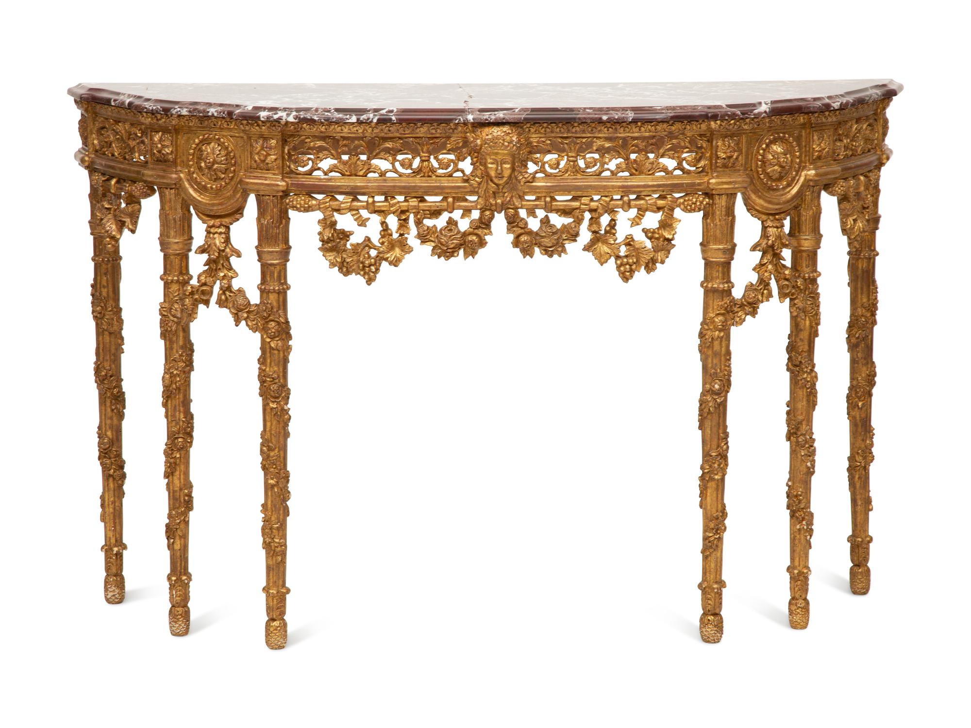 A Régence Style Giltwood Marble Top Console Table