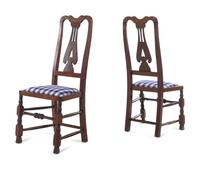 A Pair of Queen Anne Style Carved Maple Rush-Seat Side Chairs