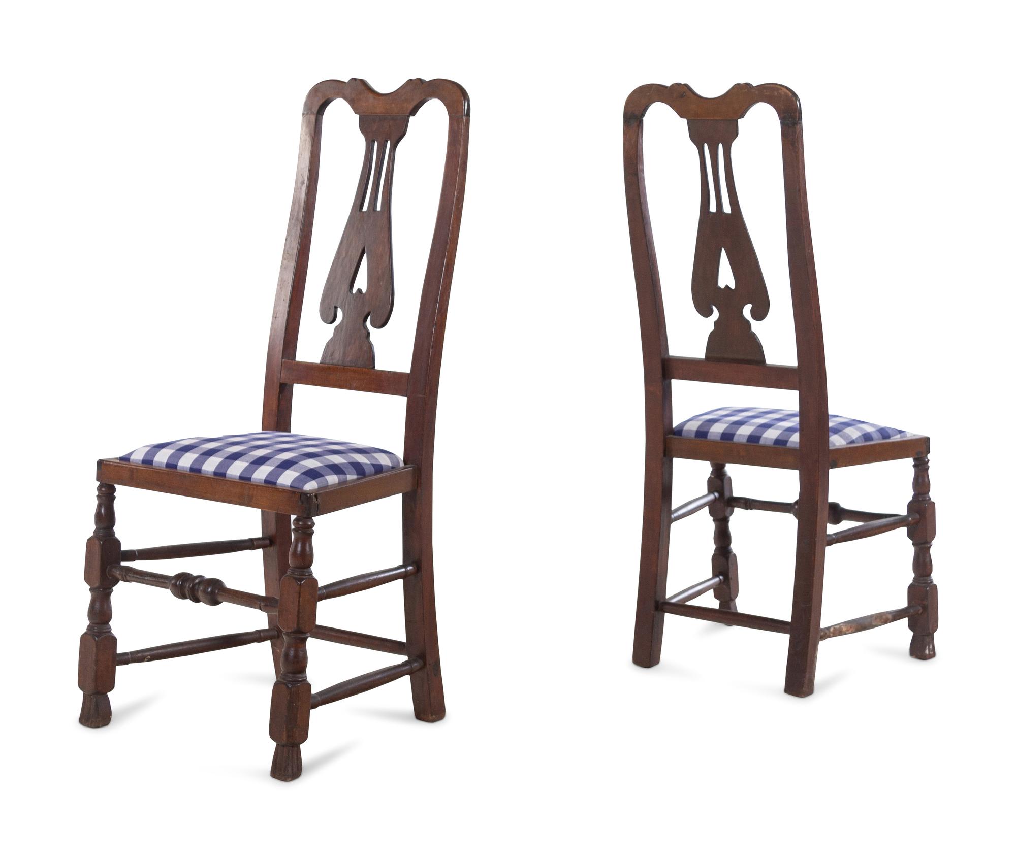 A Pair of Queen Anne Style Carved Maple Rush-Seat Side Chairs
