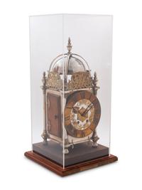 A French Wood and Silver-Plated Brass Lantern Clock