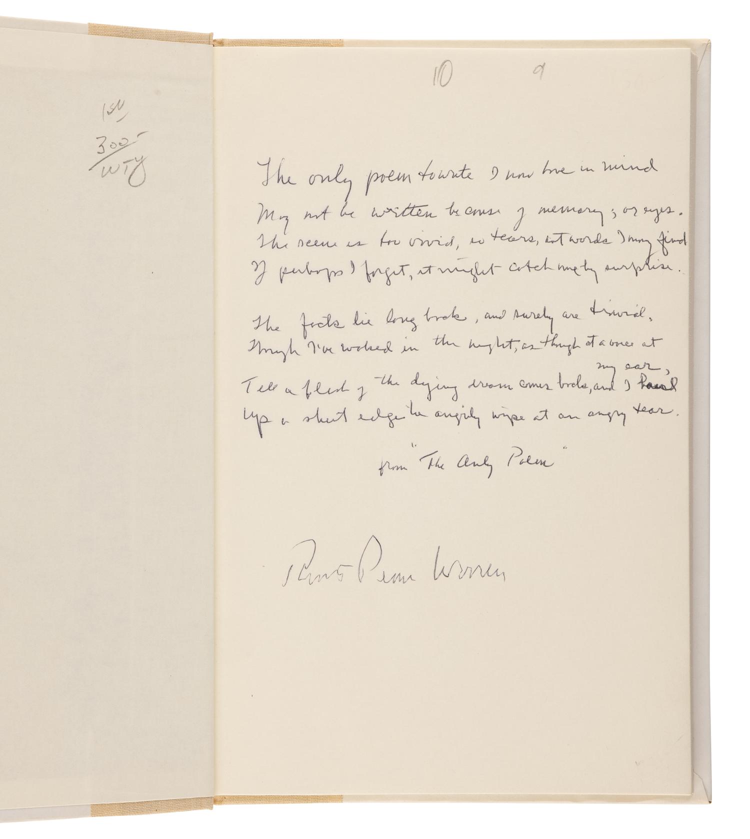 WARREN, Robert Penn (1905-1989). A group of 8 works, ALL SIGNED BY WARREN, comprising: