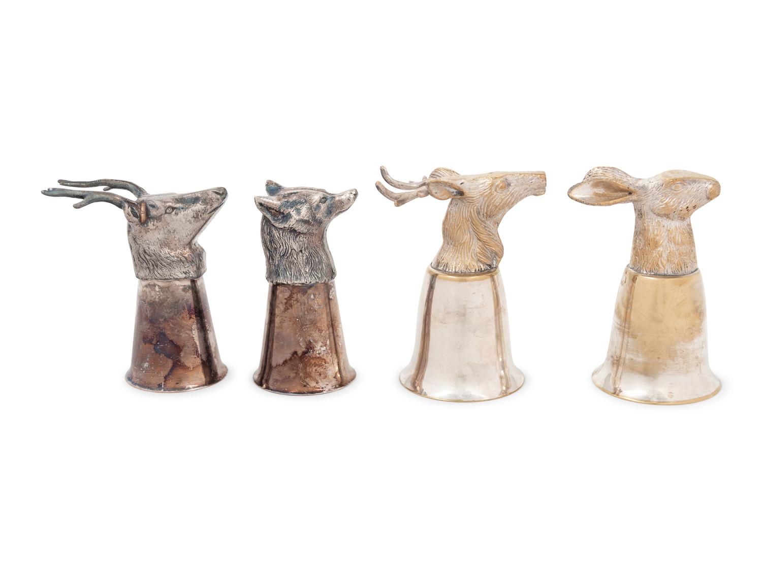 Four English Silver-Plate Stirrup Cups