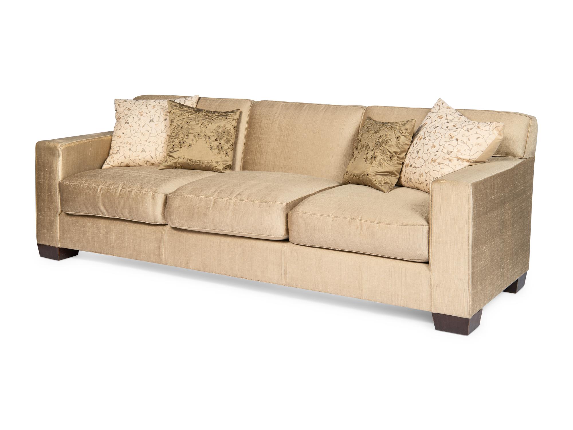 A Pair of Custom Silk Three-Cushion Sofas