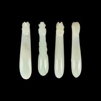 Four Chinese Pale Celadon Jade Belt Hooks, Qing Dynasty 清 青白玉帶鉤四件