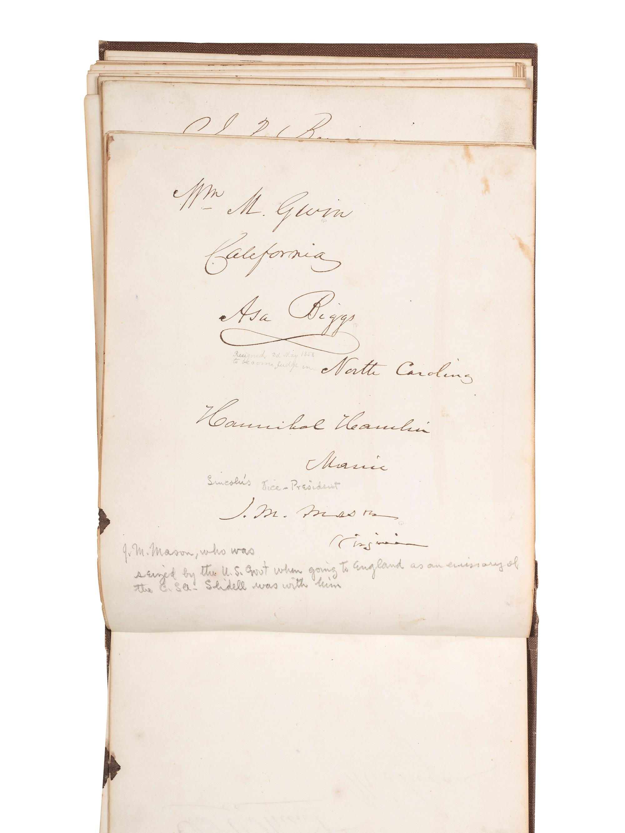 [POLITICS]. Autograph book with signatures from the James Buchanan administration, including: