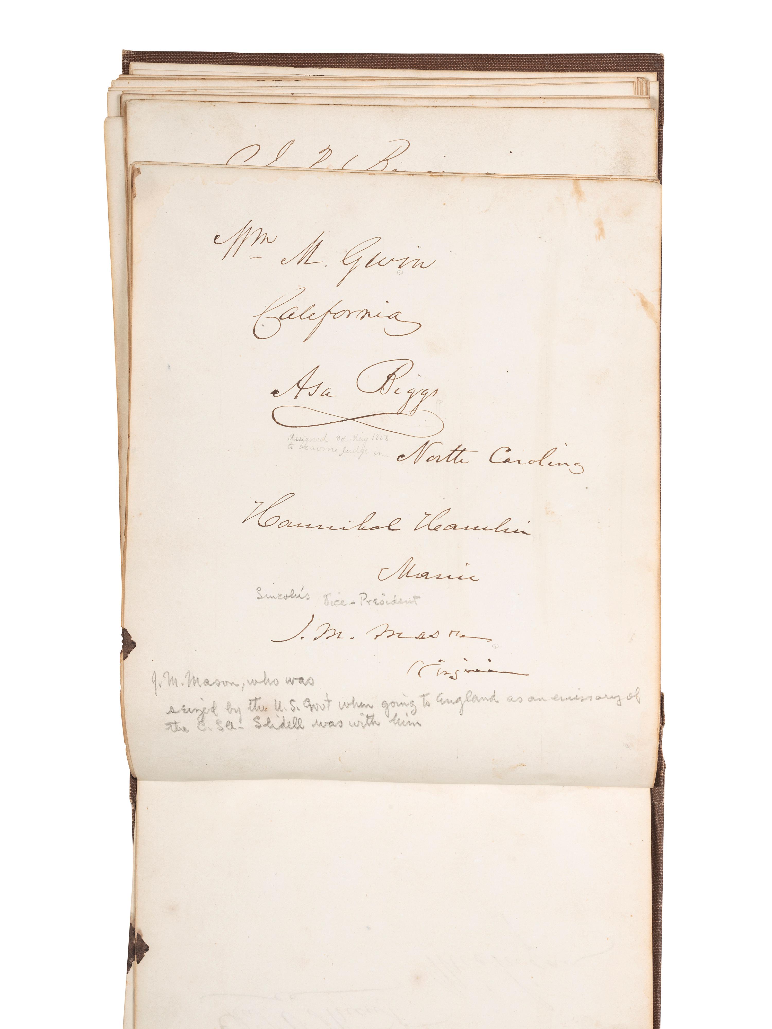 [POLITICS]. Autograph book with signatures from the James Buchanan administration, including: