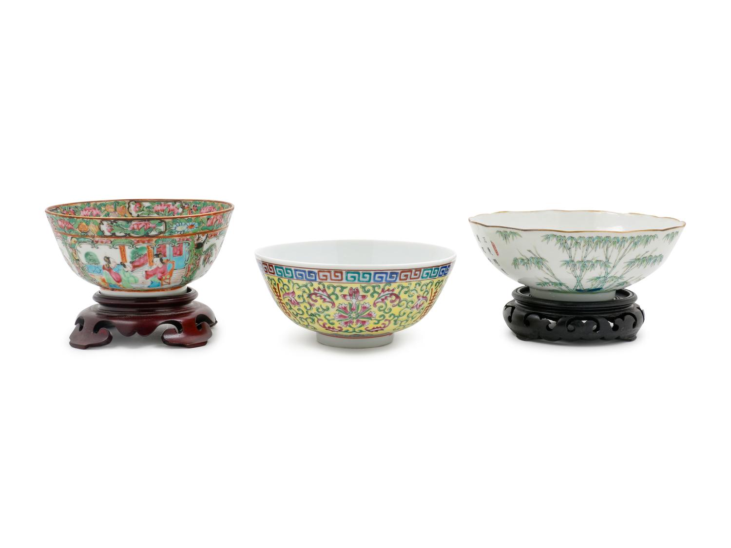 Three Chinese Famille Rose Porcelain Bowls