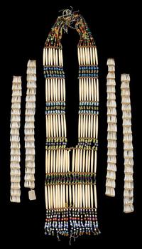 Sioux women's ceremonial hair pipe bone breastplate and dentalium shell ear pendants fort yates, north dakota, mid 20th century