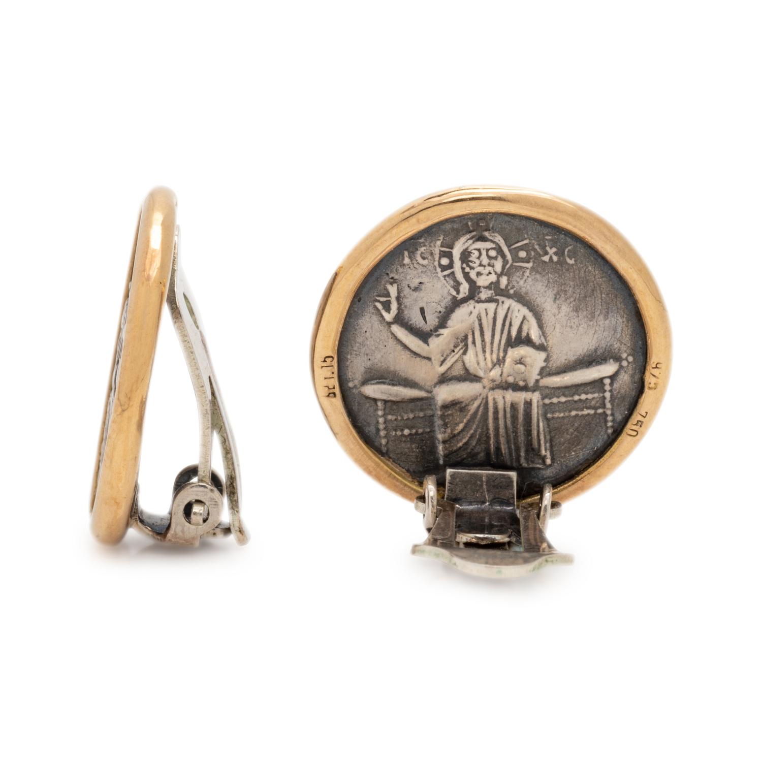 YELLOW GOLD AND COIN REPLICA EARCLIPS