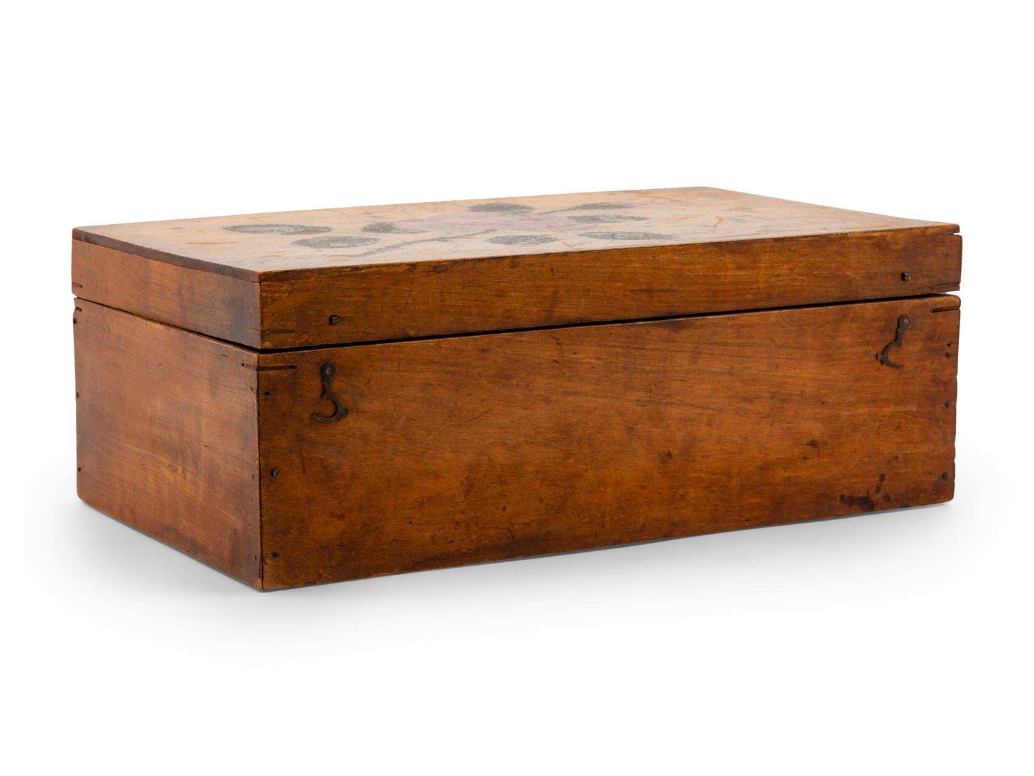 A Floral Painted Pine Document Box