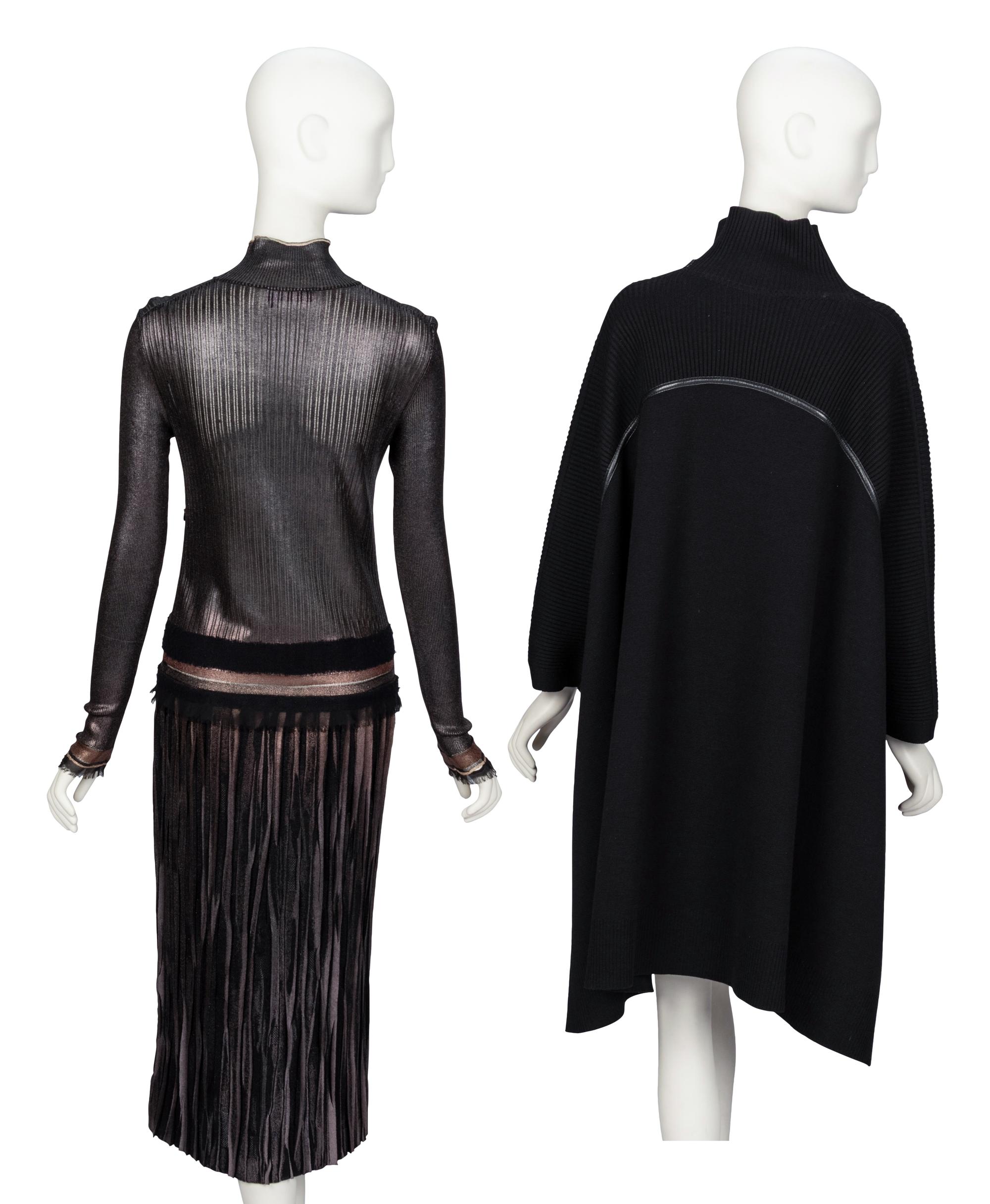 Ferragamo, Metallic Knit Dress & Knit Wool Cape