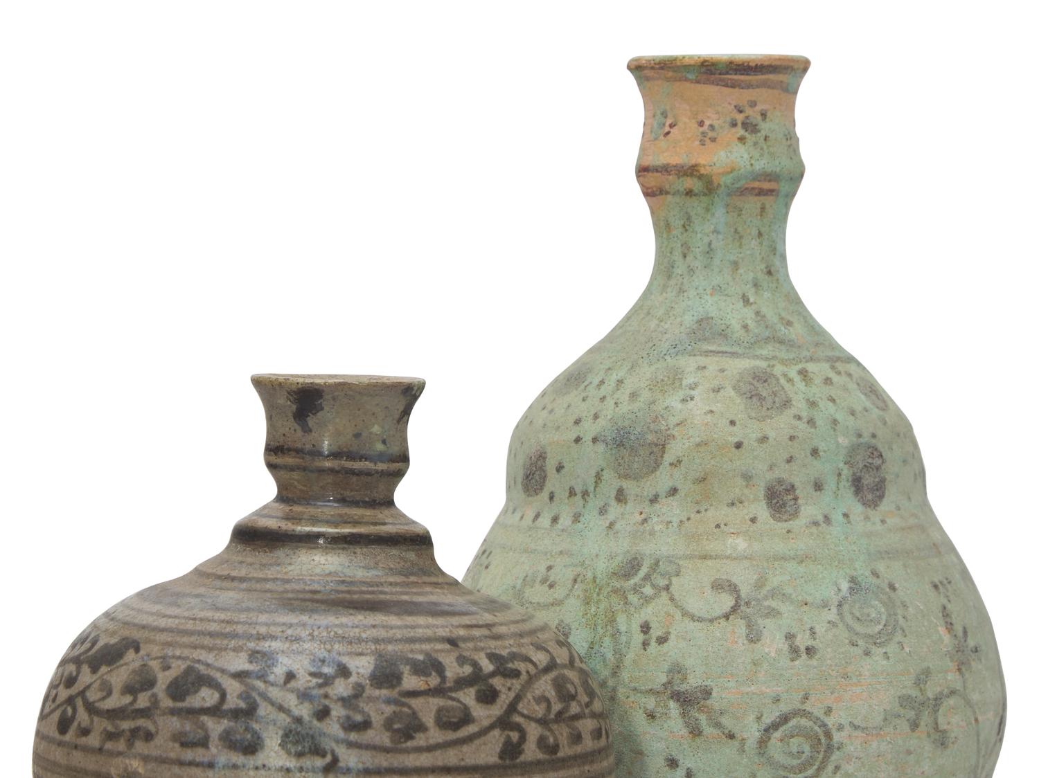 Four Thai Iron Brown-Decorated Stoneware Covered Boxes