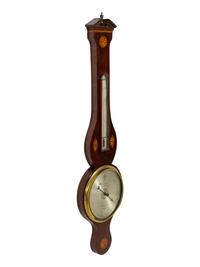 An English Inlaid Mahogany Wheel Barometer and Thermometer
