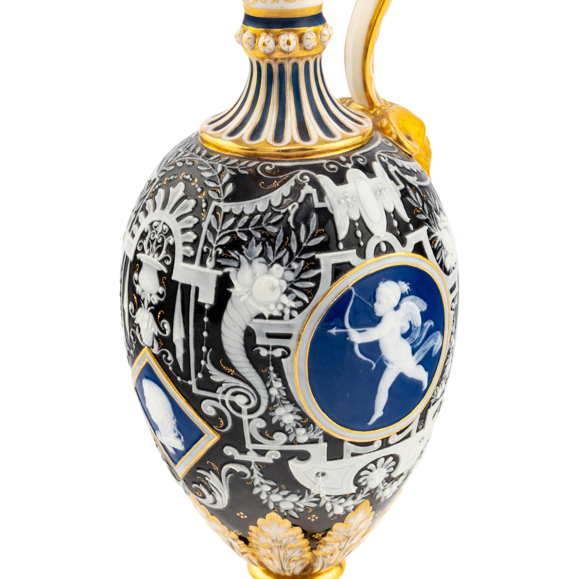 A Minton Pâte-sur-Pâte and Parcel-Gilt Porcelain Ewer