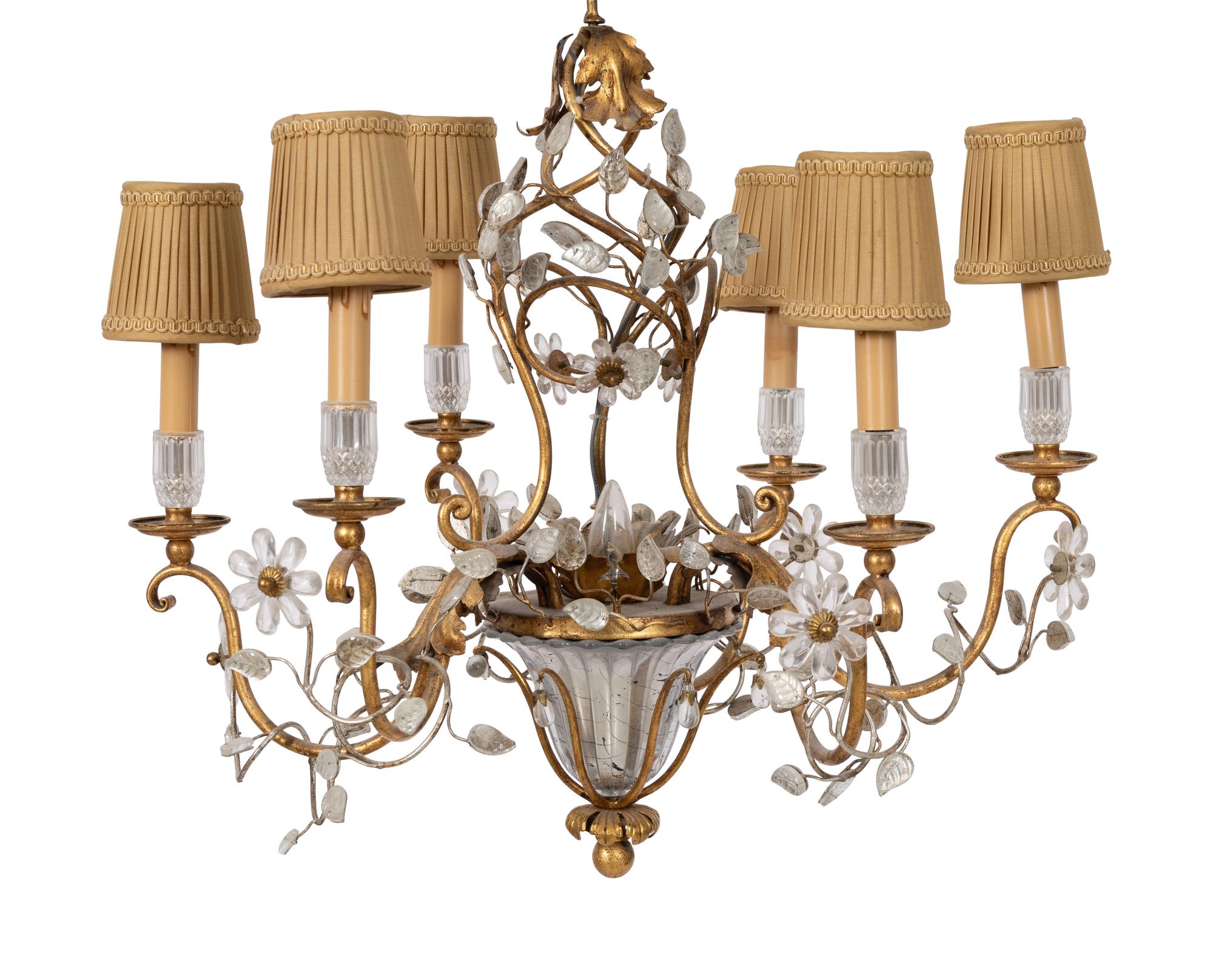 A Maison Bagues-Style Gilt Metal Six-Light Chandelier