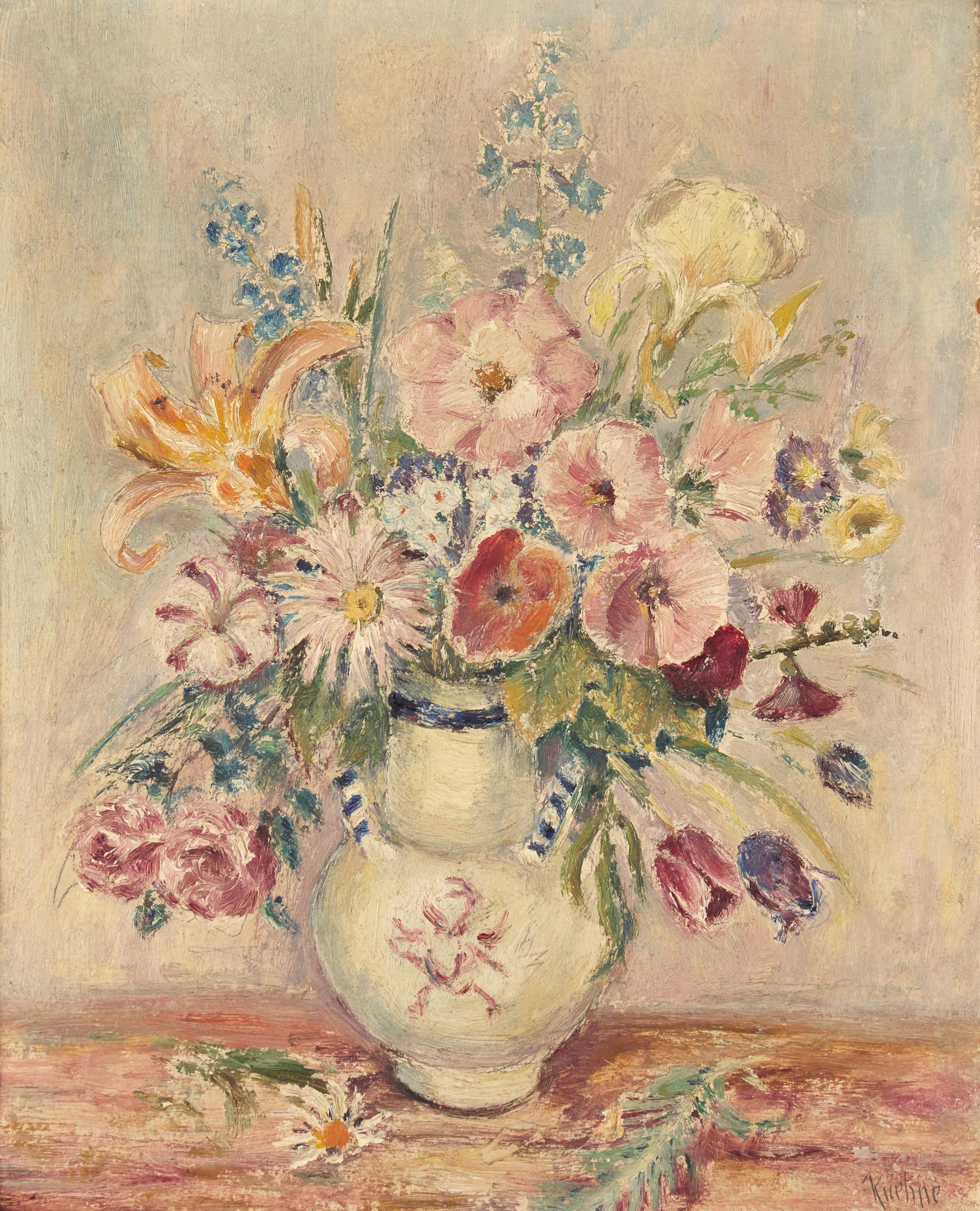 Two Works: Floral Still Life in White Vase; together with Floral Still Life in Green Vase (2)