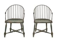 A Pair of Modern Steel and Painted Wood Windsor Style Armchairs — 20th Century