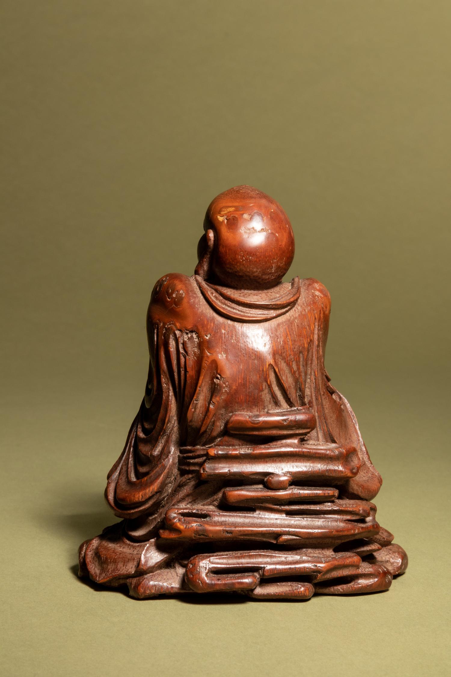 A Carved Bamboo Figure of Yawning Luohan, Pantha the Elder