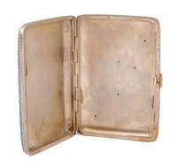 A Russian Enameled Silver Cigarette Case, Possibly Mark of Nikanov Zolotov, Moscow, Late 19th/Early 20th Century, the case worked to sh