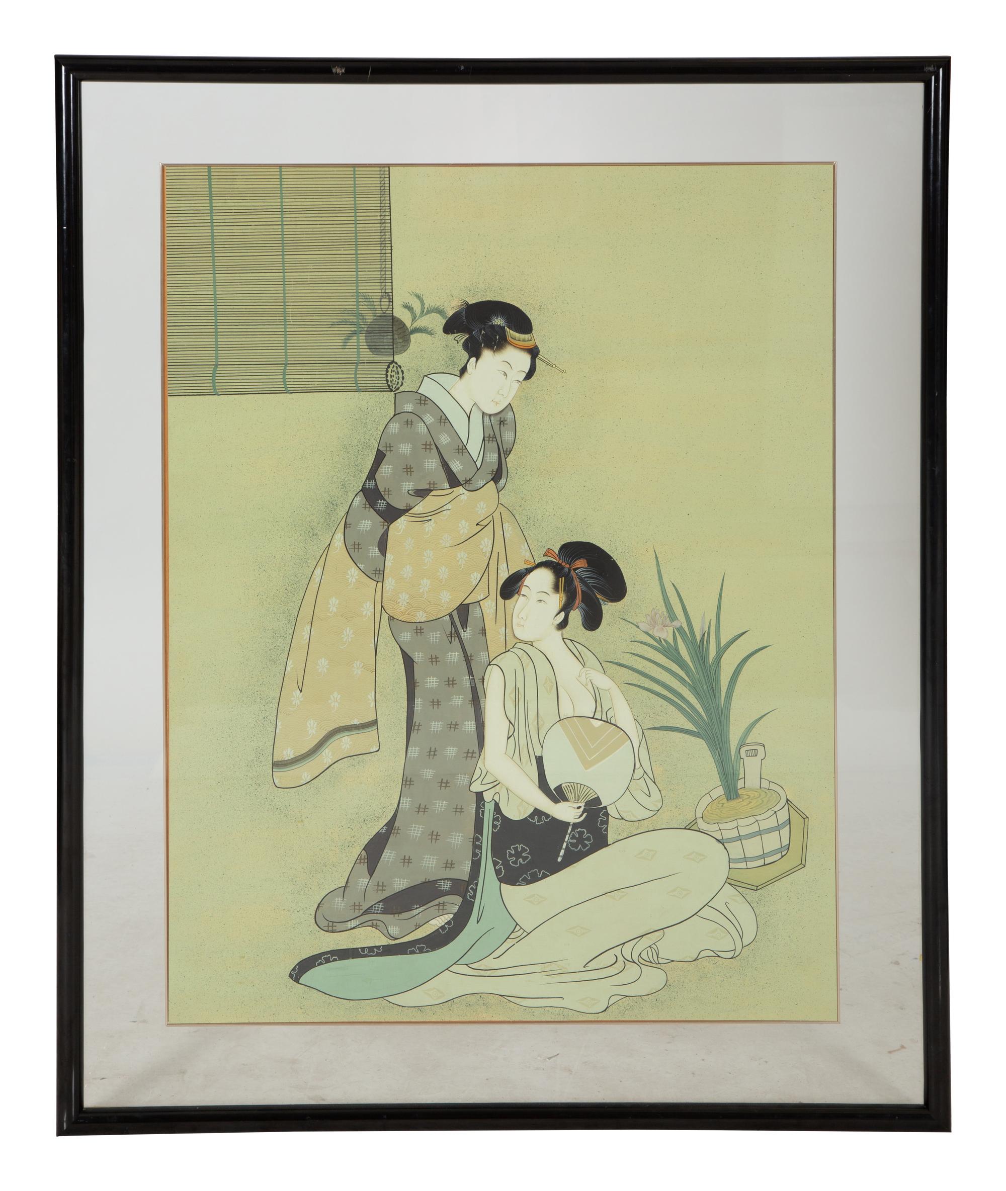 A Modern Japanese Painting on Silk Floating in a Glass Frame