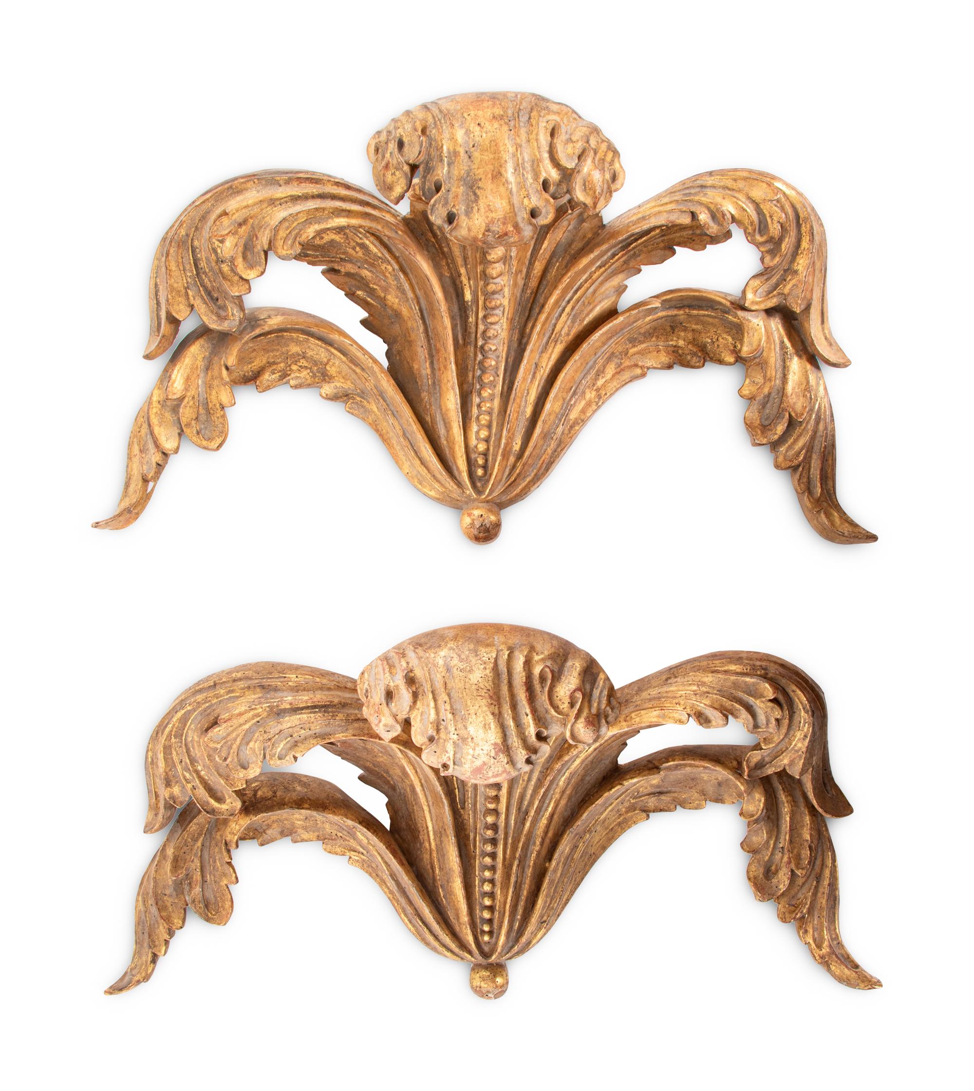 A Pair of Giltwood Plume Appliqués