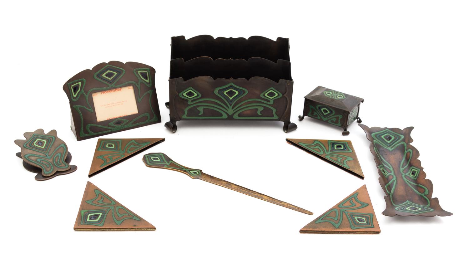 A Copper and Enamel Desk Set — ART CRAFTS SHOP, BUFFALO, NY