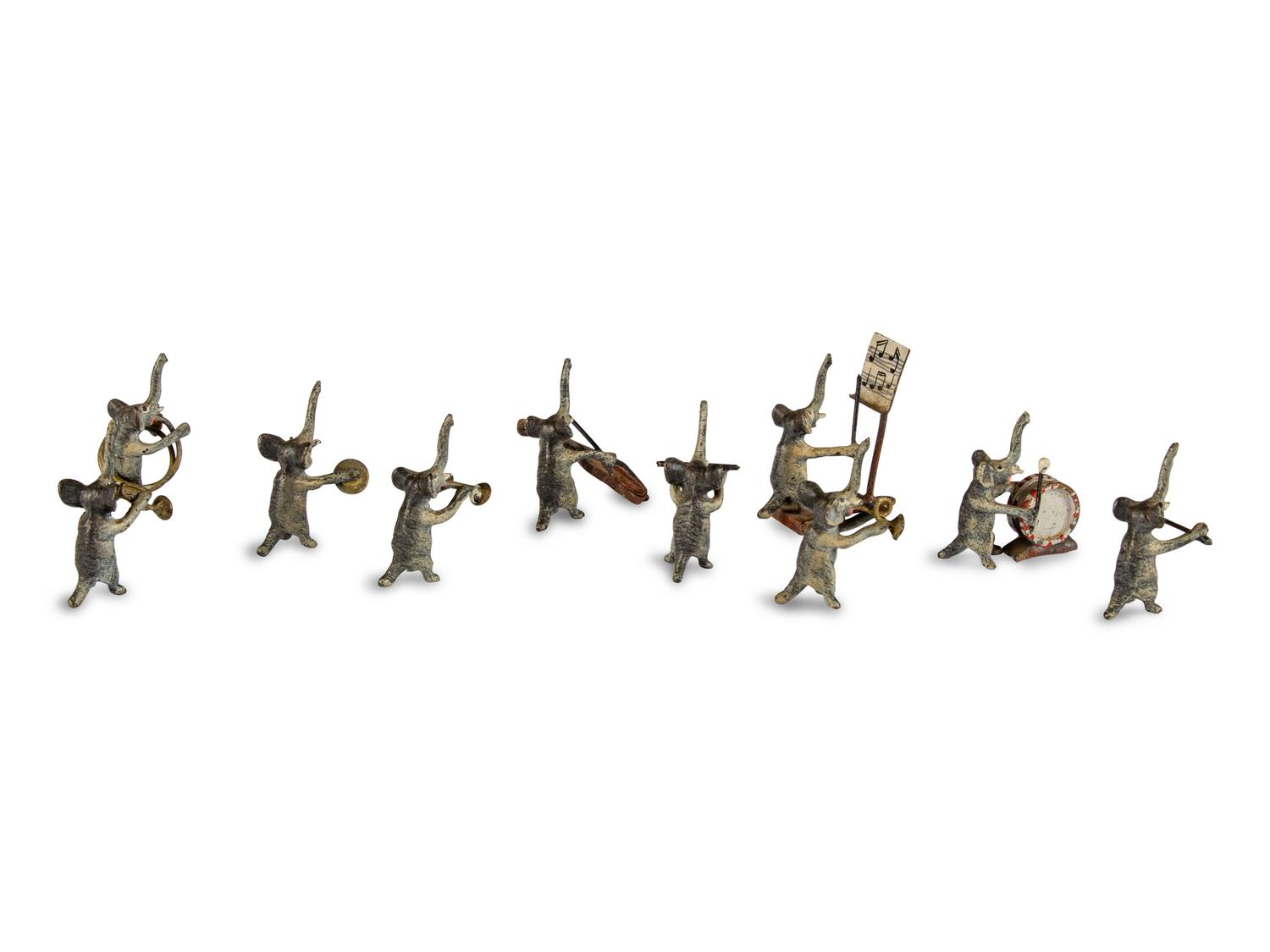 A Ten-Piece Vienna Cold Painted Bronze Elephant Band
