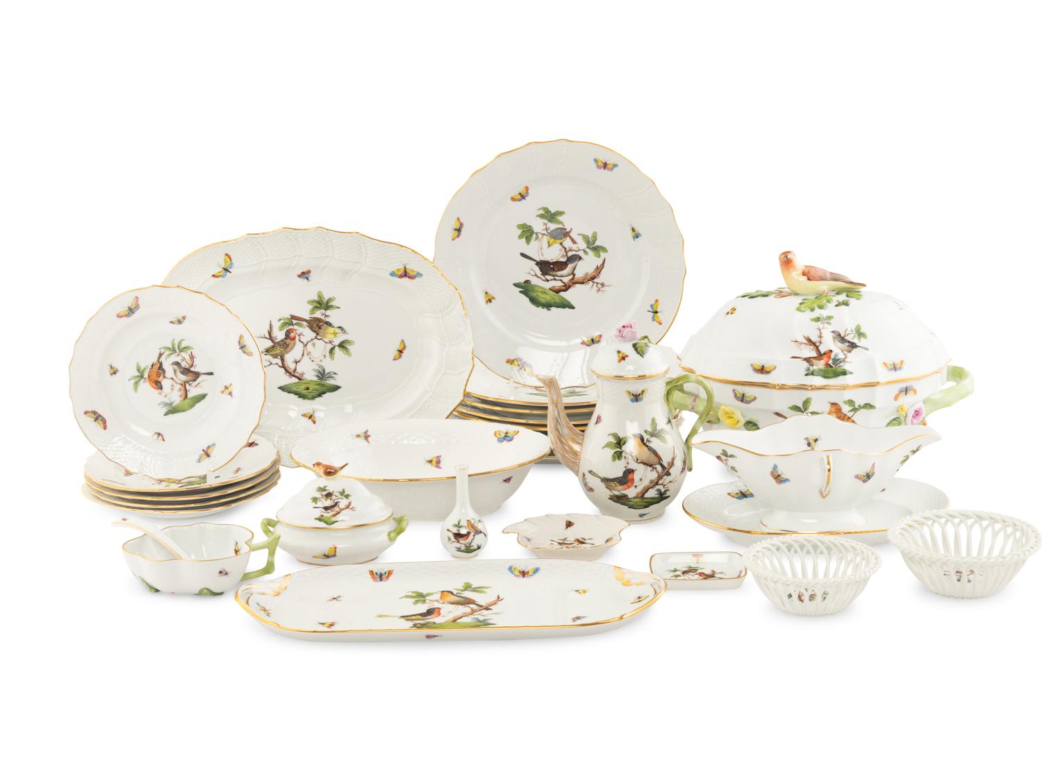A Herend Porcelain Rothschild Bird Table Service