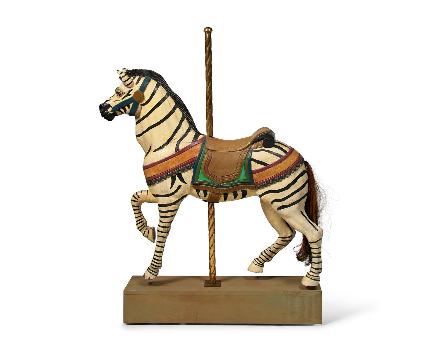A Carved and Painted Wood Carousel Zebra