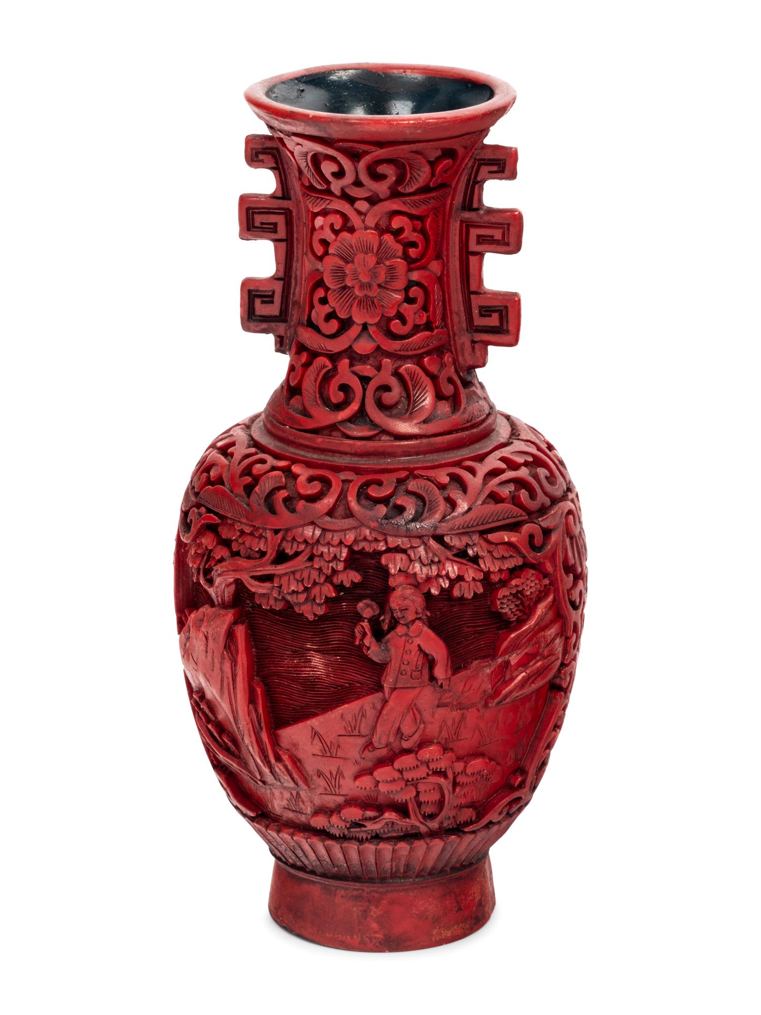 Four Chinese Carved Red Lacquer Articles