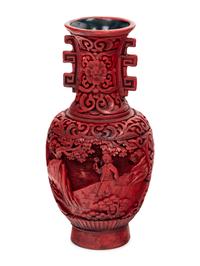 Four Chinese Carved Red Lacquer Articles