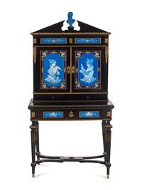 A Napoleon III Ebonized and Glazed Pottery Plaque-Mounted Secrétaire