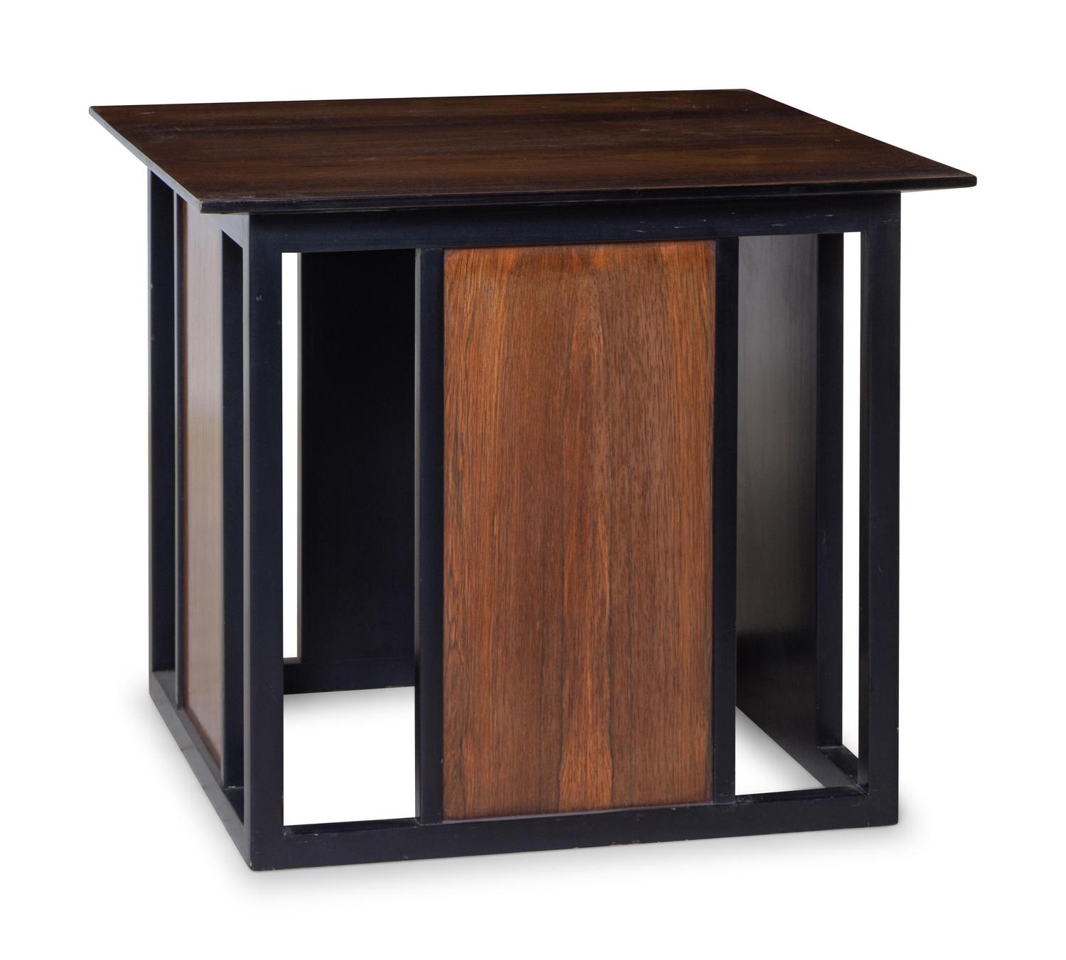 A Modern Wood and Parcel Ebonized End Table