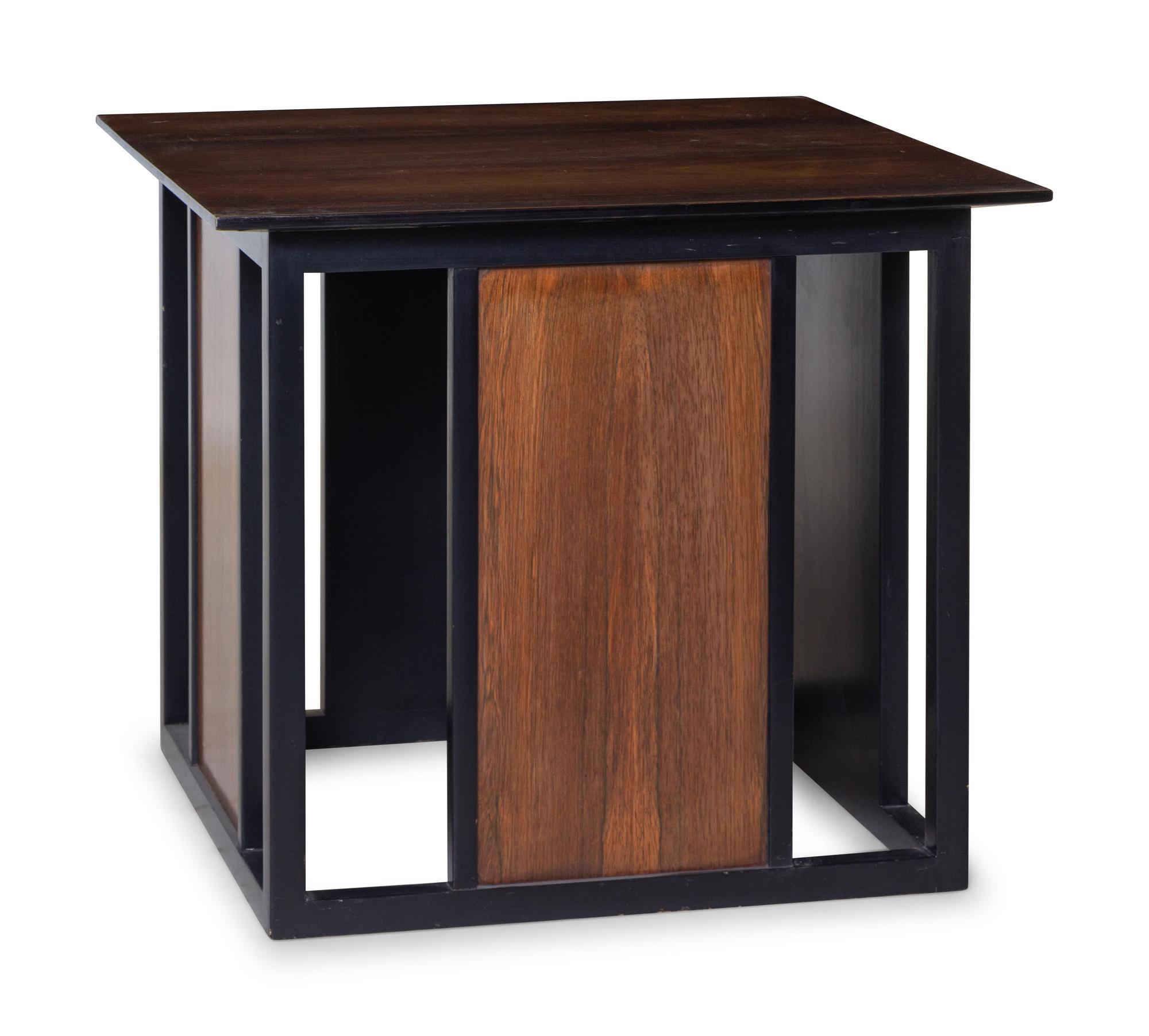 A Modern Wood and Parcel Ebonized End Table