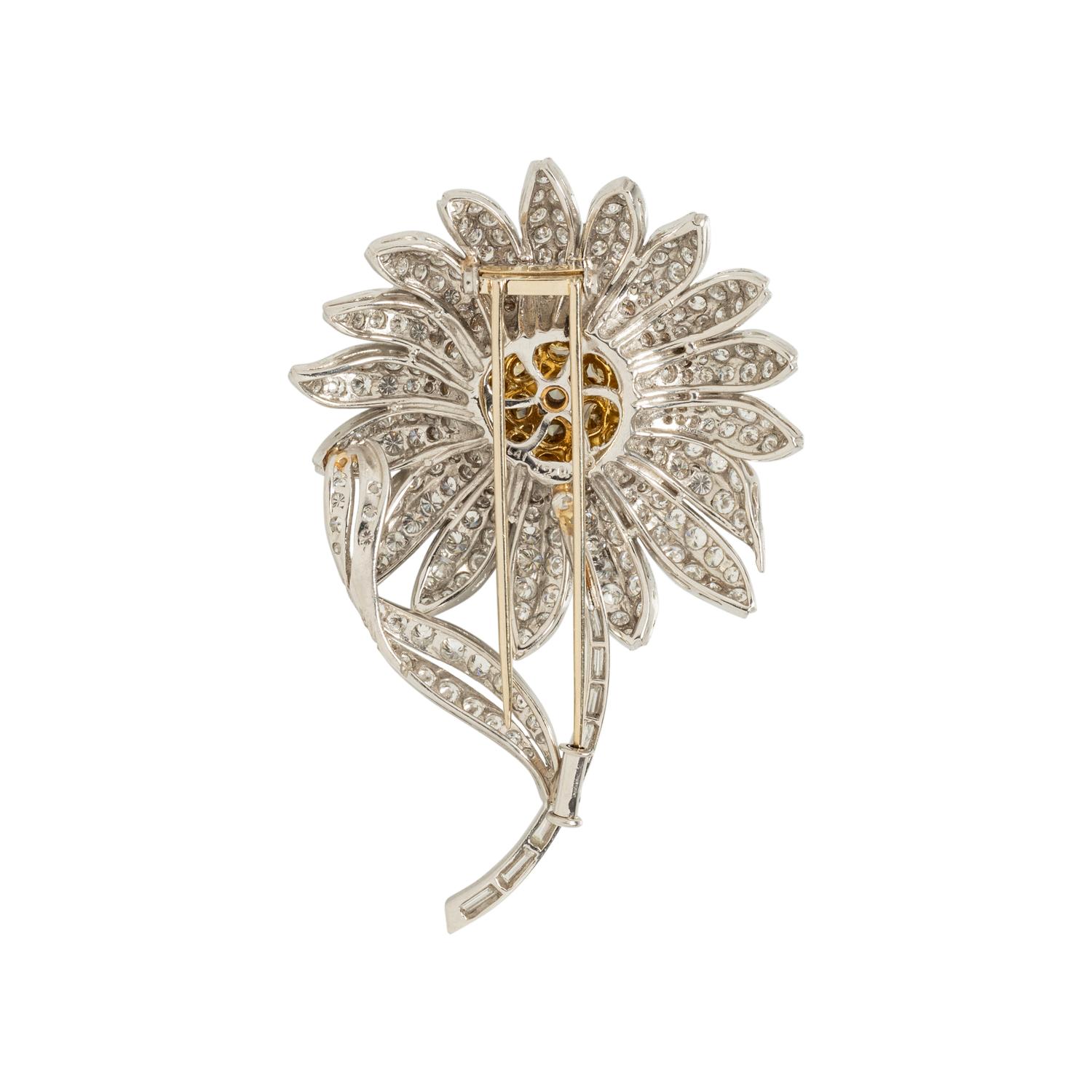 DIAMOND AND COLORED DIAMOND FLOWER BROOCH