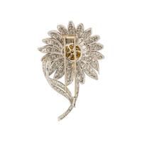 DIAMOND AND COLORED DIAMOND FLOWER BROOCH