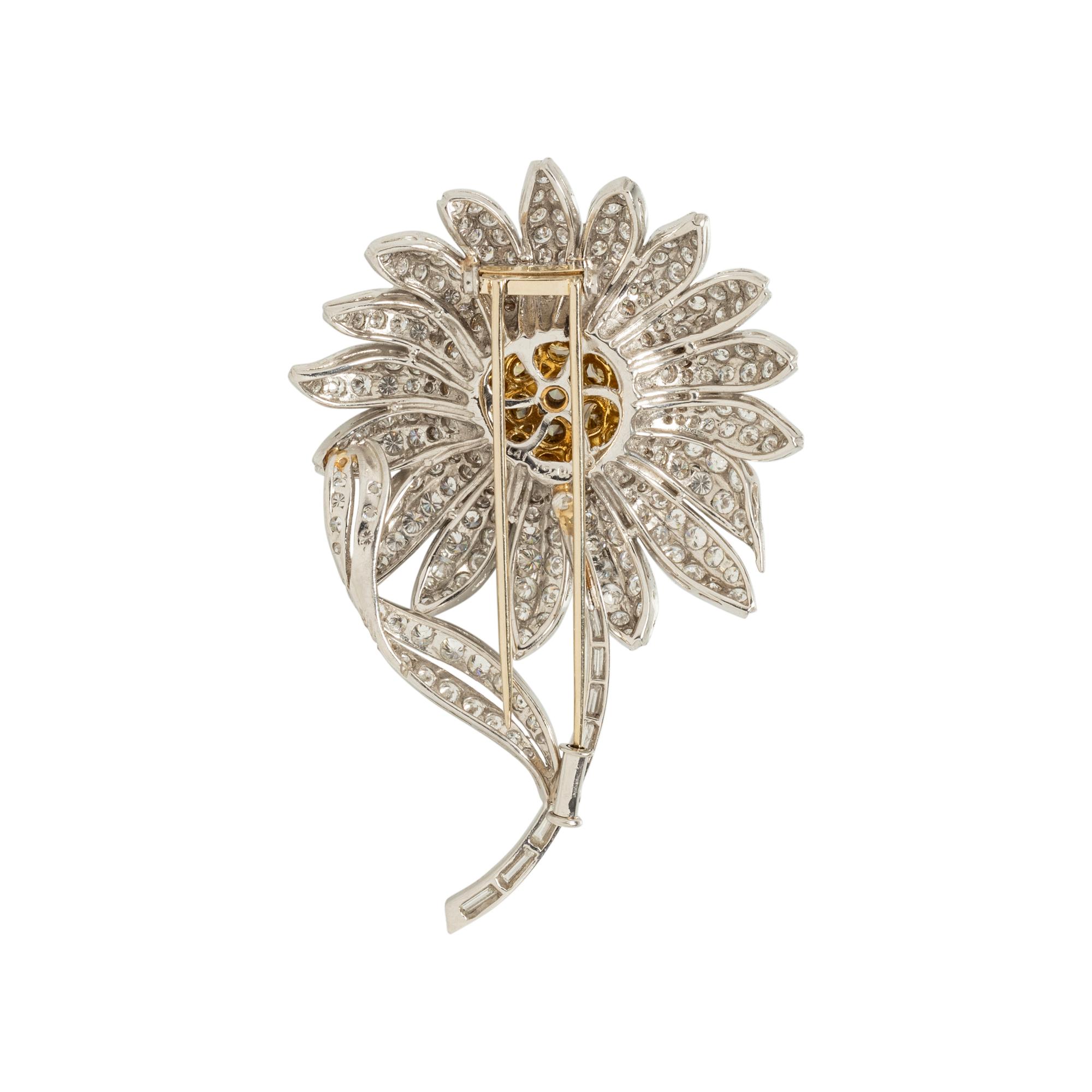 DIAMOND AND COLORED DIAMOND FLOWER BROOCH