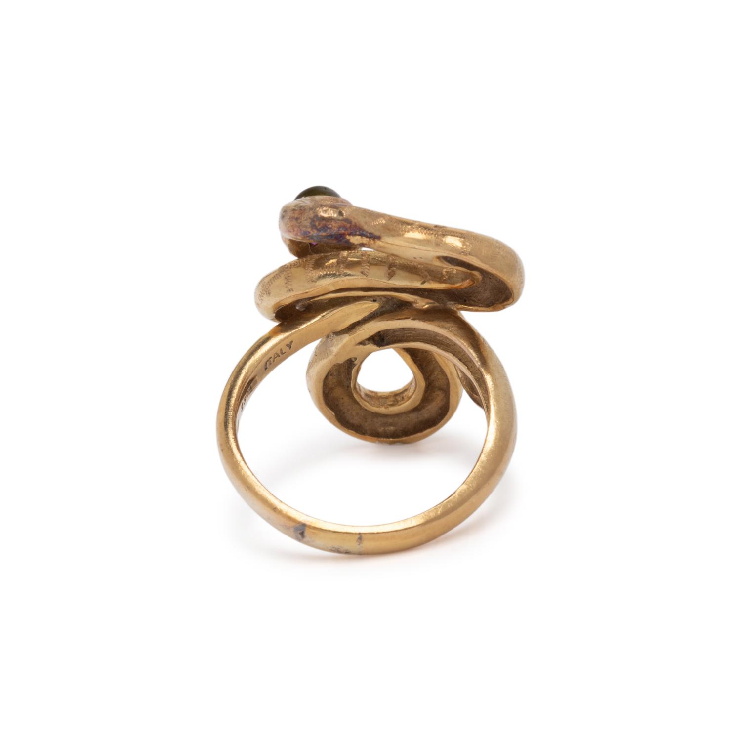 YELLOW GOLD AND GEMSTONE SNAKE RING
