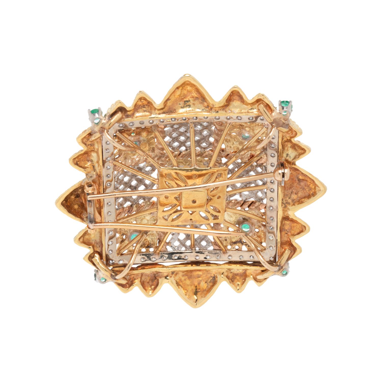 BICOLOR GOLD, EMERALD, AND DIAMOND BROOCH/PENDANT