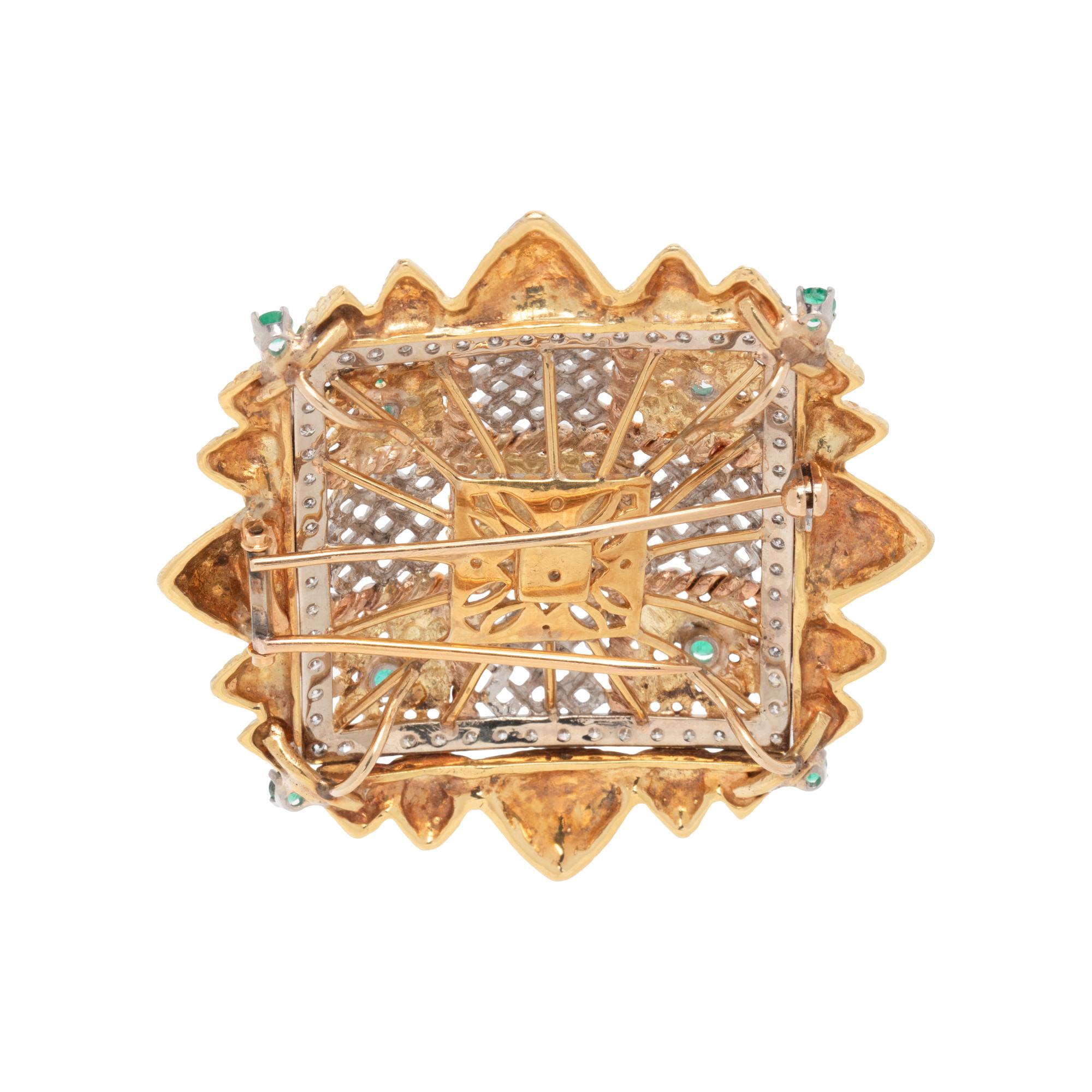 BICOLOR GOLD, EMERALD, AND DIAMOND BROOCH/PENDANT