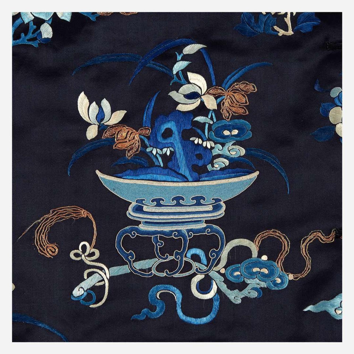 A Chinese embroidered silk lady's robe 刺绣女装长袍氅衣 Qing Dynasty with later tailoring ? ???????