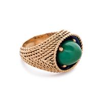 YELLOW GOLD, GREEN HARDSTONE AND ENAMEL RING