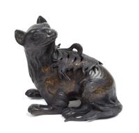 A Bronze Cat-Form Incense Burner Height 4 inches.