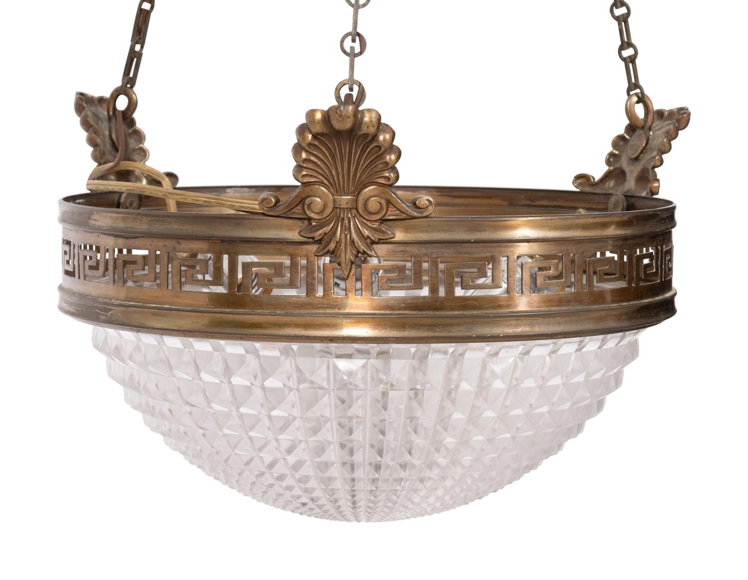 A Silvered Metal and Cut-Crystal Pendant Light