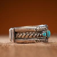 Navajo Stamped Silver and Turquoise Cuff Bracelet