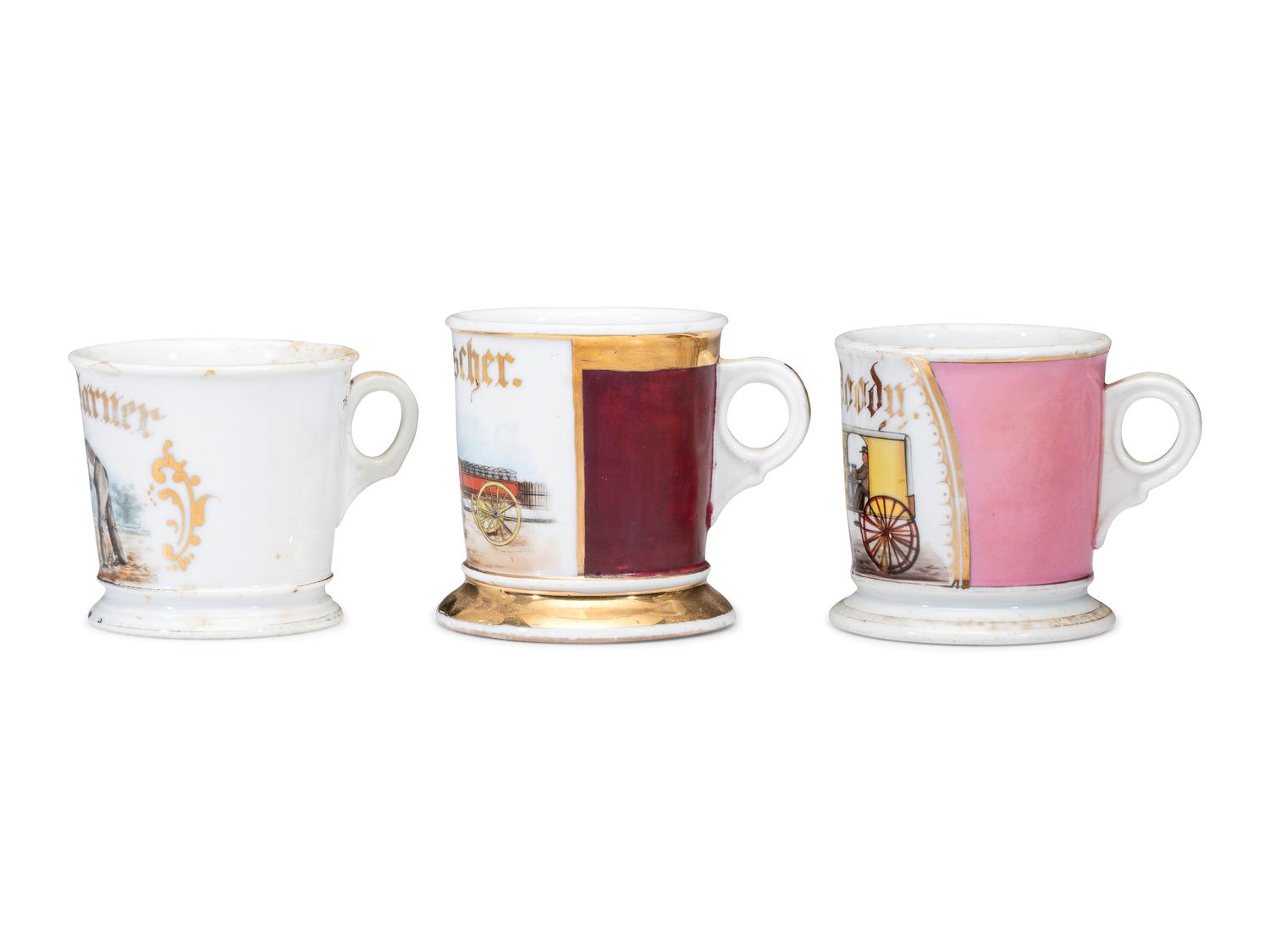 Three Milkman's Porcelain Occupational Shaving Mugs