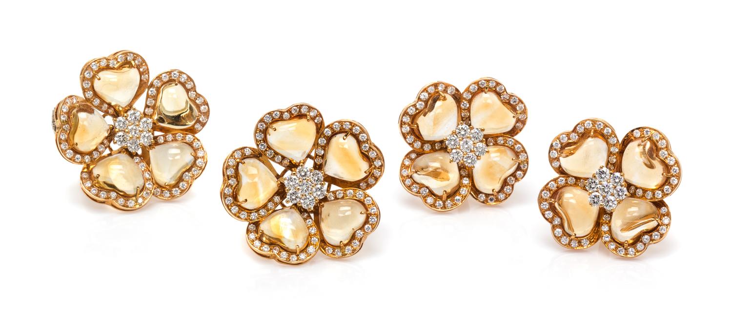 An 18 Karat Yellow Gold, Citrine and Diamond Demi Parure, 34.70 dwts.