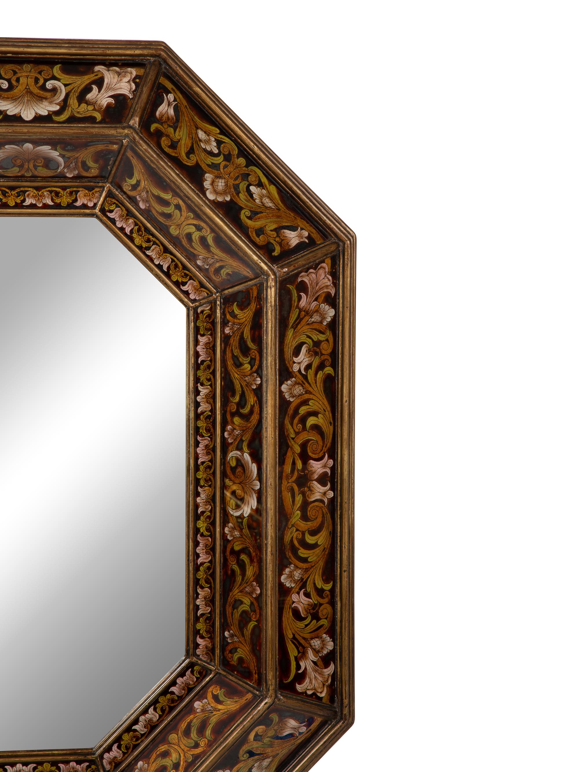 A Pair of Reverse Painted Glass Mirrors — 20TH CENTURY