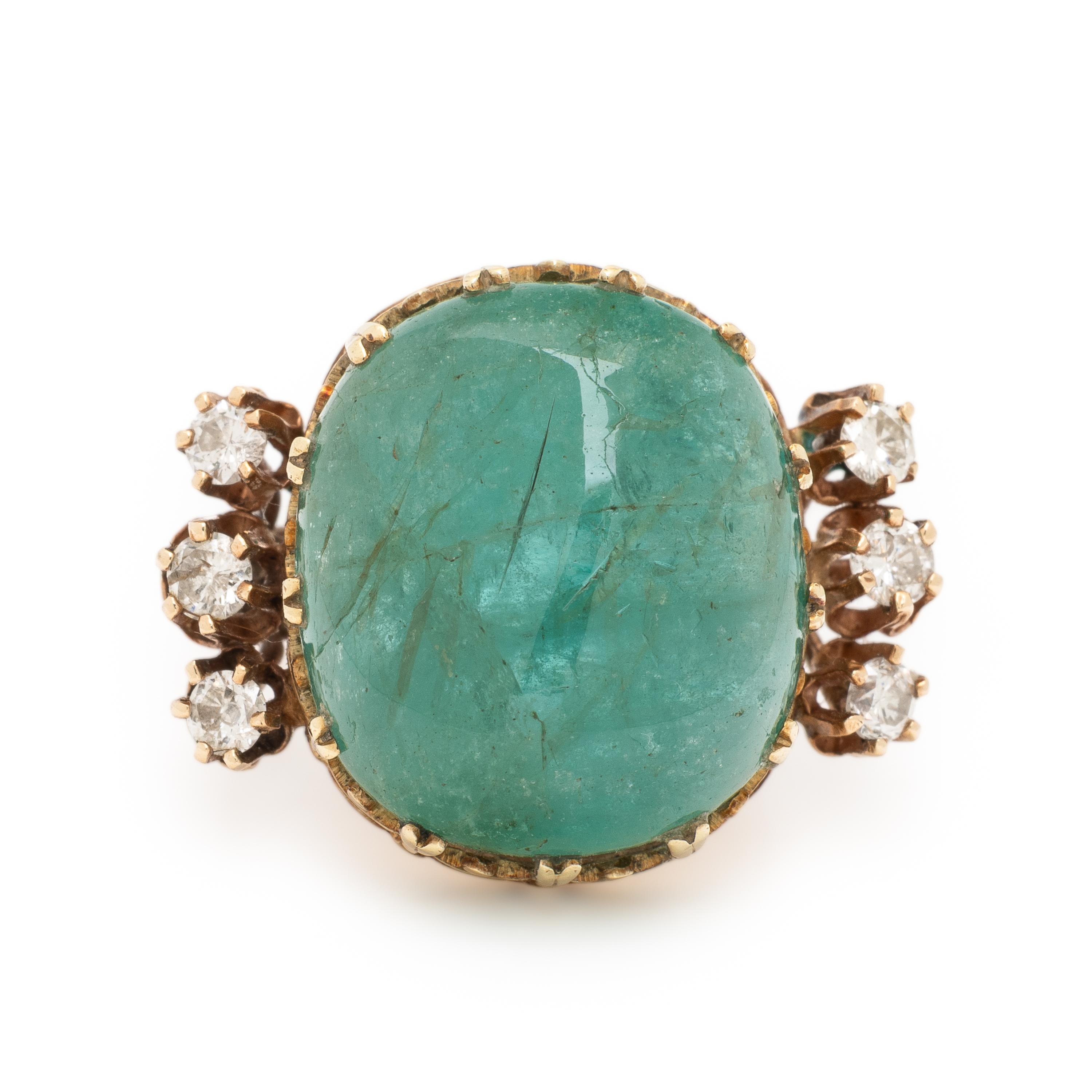 Emerald, Diamond, and Yellow Gold Ring