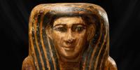 An Ancient Egyptian wooden sarcophagus front Late Period, circa 664-332 B.C.